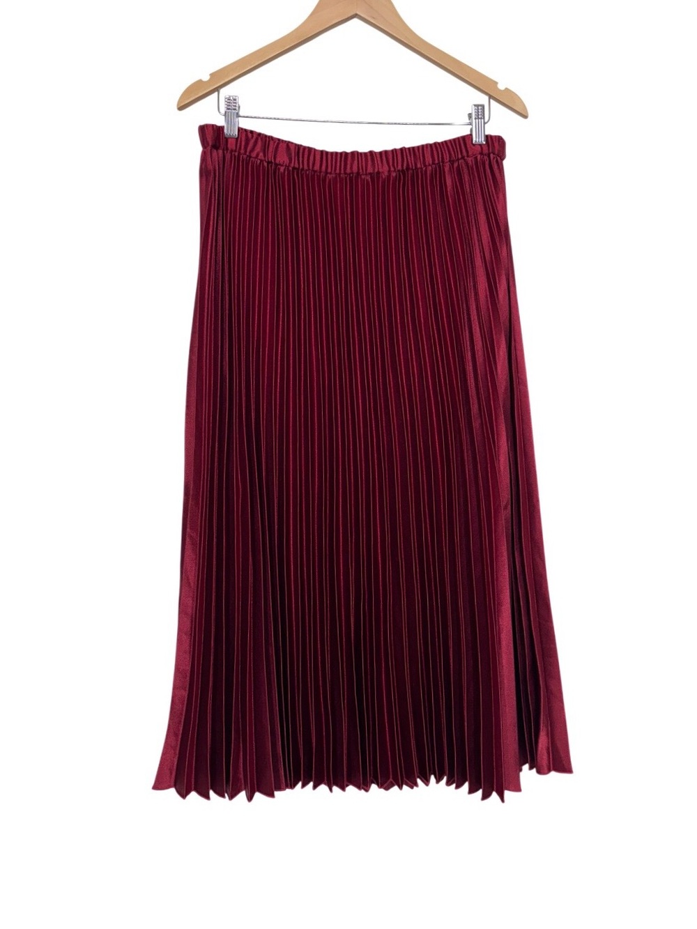 Anne Klein Titan Red Accordion Pleat A-Line Midi To Tea Length Pull On Skirt Nwt